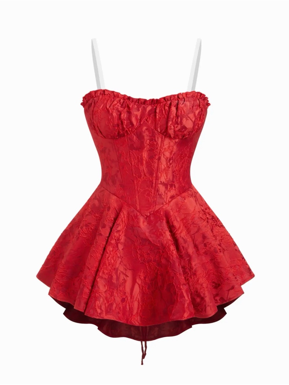 CIDER Strapless Red Floral Lace-Up Mini Dress